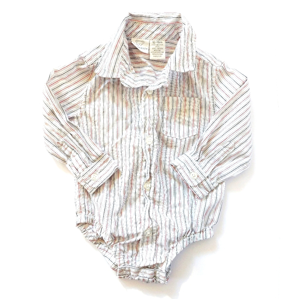 Red & Black Stripes on White Button Down Onesie 12-18m Koala Kids Easter Wedding